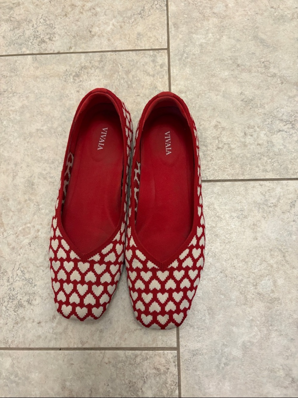 Vivaia Red Heart Knit Ballet Flats - Women's Comfort Slip-Ons